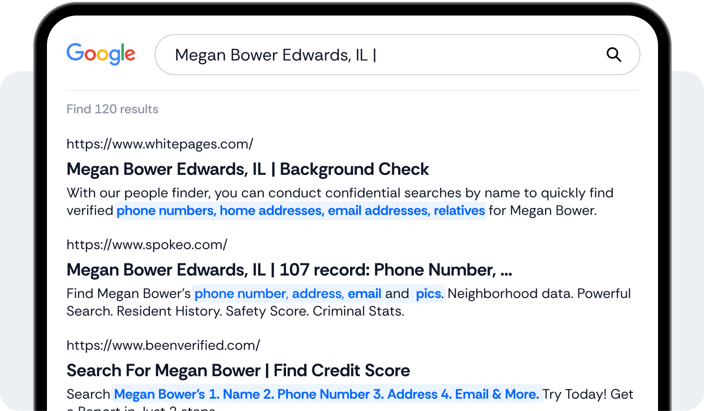 Person search results in google